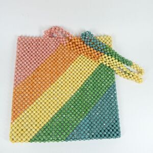 Isaac Mizrahi New York Rainbow Stripe Beaded Tote Bag Purse Multicolor